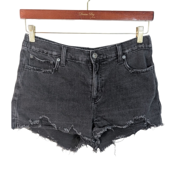 aerie Pants - Aerie Black Relaxed Fit Cotton Stressed Denim Short